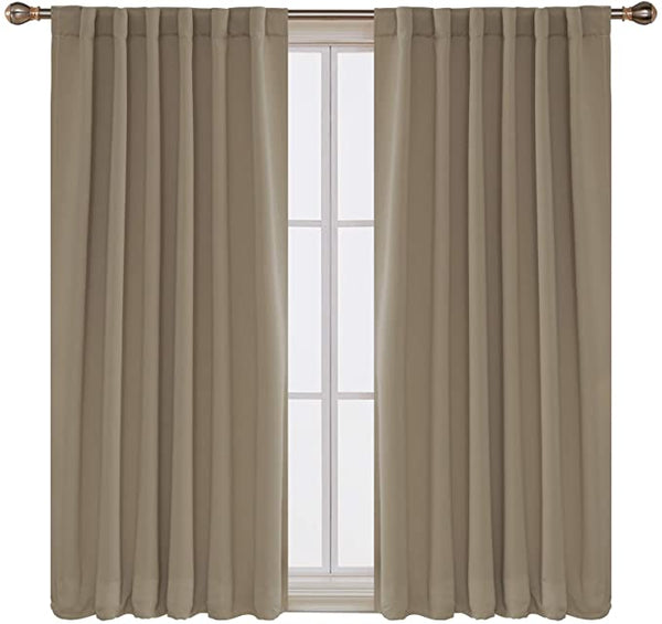 Deconovo Solid Back Tab and Rod Pocket Curtains Thermal Insulated Blackout Window Curtains for Kitchen 52x54 Inch Khaki 2 Panels